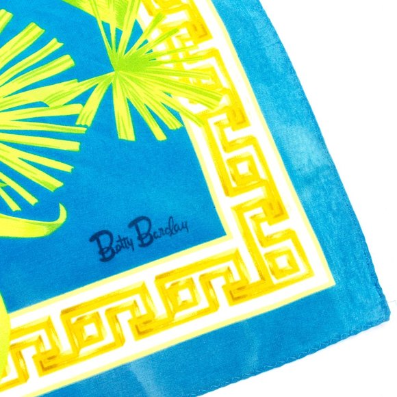 BETTY BARCLAY Blue Green Greek Key 100% Silk Tropical Square Scarf Sarong - Picture 6 of 12